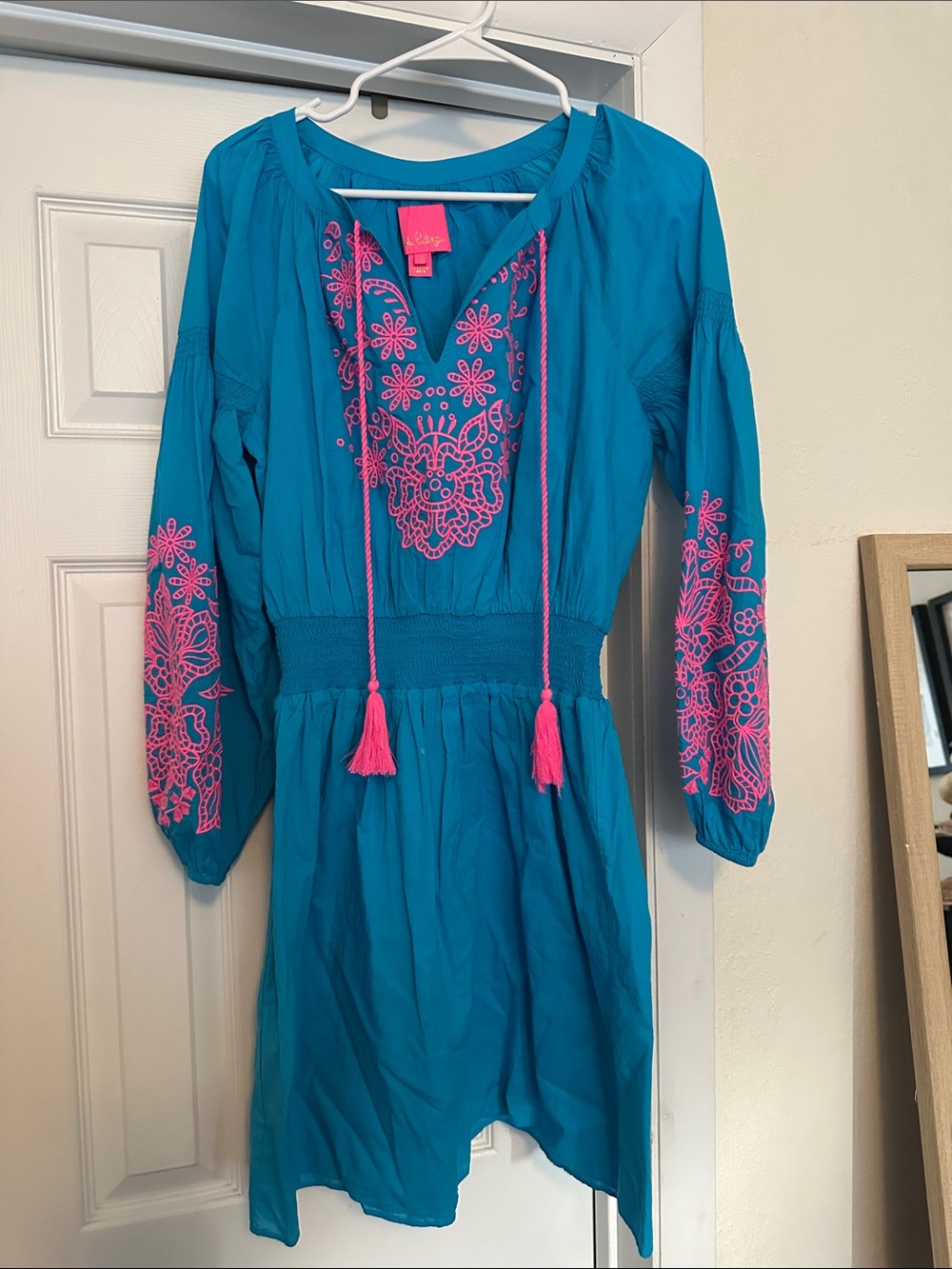 Lilly Pulitzer Teal Dress with Hot Pink Embroidery